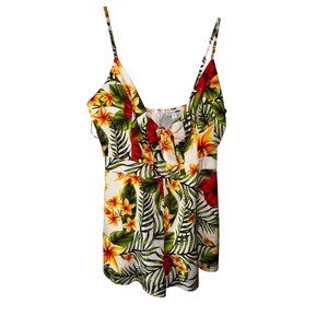 Fashion Nova XL Tropical Floral Print Spaghetti Strap Shorts Romper Sexy Pinup‎